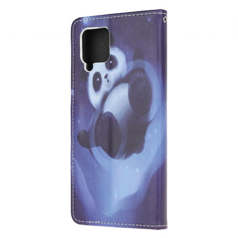 Flipové Pouzdro Na Samsung Galaxy A12 / M12 Na Lana Vesmírná Panda S Lanyardem