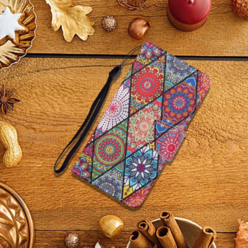 Flipové Pouzdro Na Samsung Galaxy A12 / M12 Patchwork S Popruhem