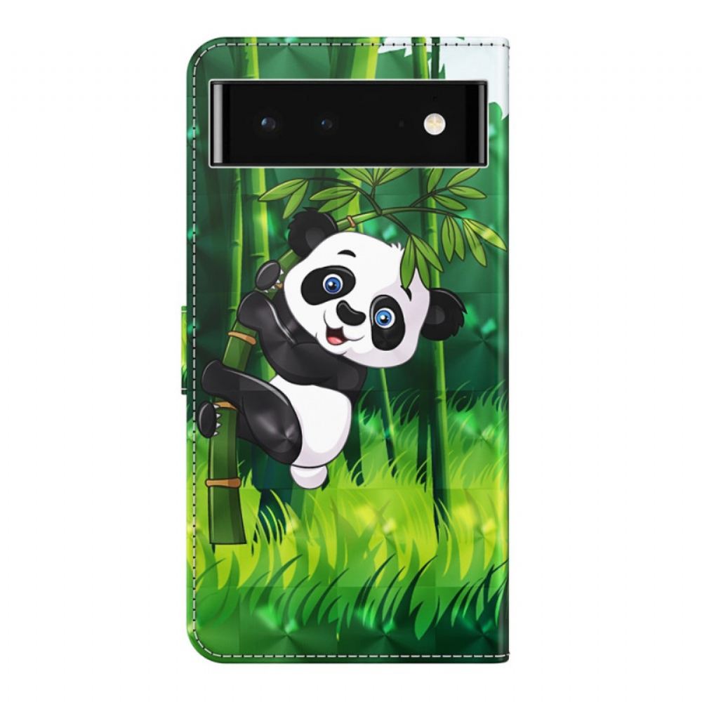 Kožené Pouzdro Na Google Pixel 7 Na Lana Panda A Bambus Se Šňůrkou