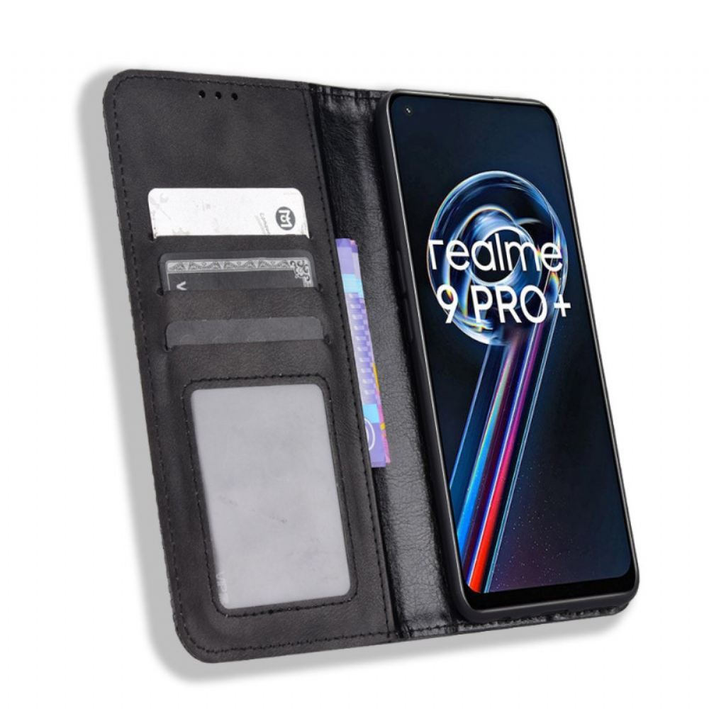 Kryty Na Mobil Na Realme 9 5G Flipové Pouzdro Stylizovaný Vintage Kožený Efekt