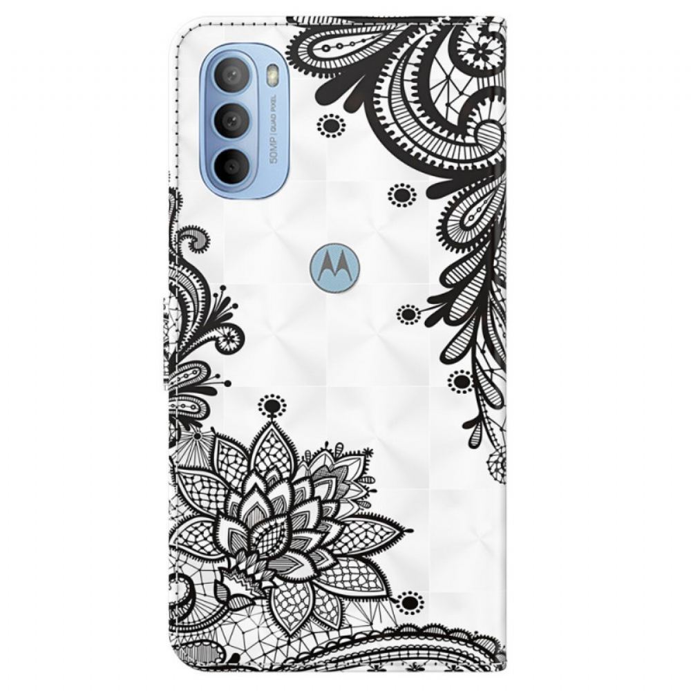 Kožené Pouzdro Na Moto G31 / Moto G41 Elegantní Krajka