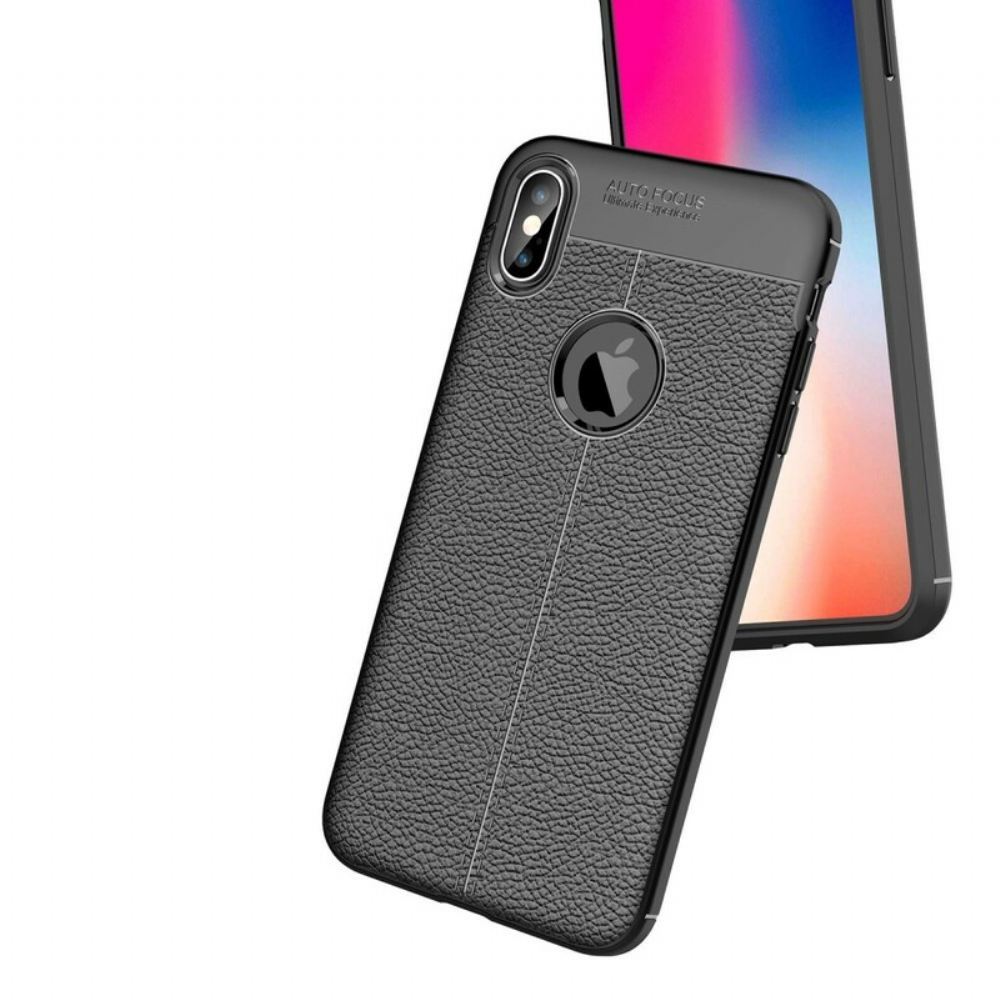 Kryt Na iPhone XS Max Dvojitá Linie Litchi Kožený Efekt