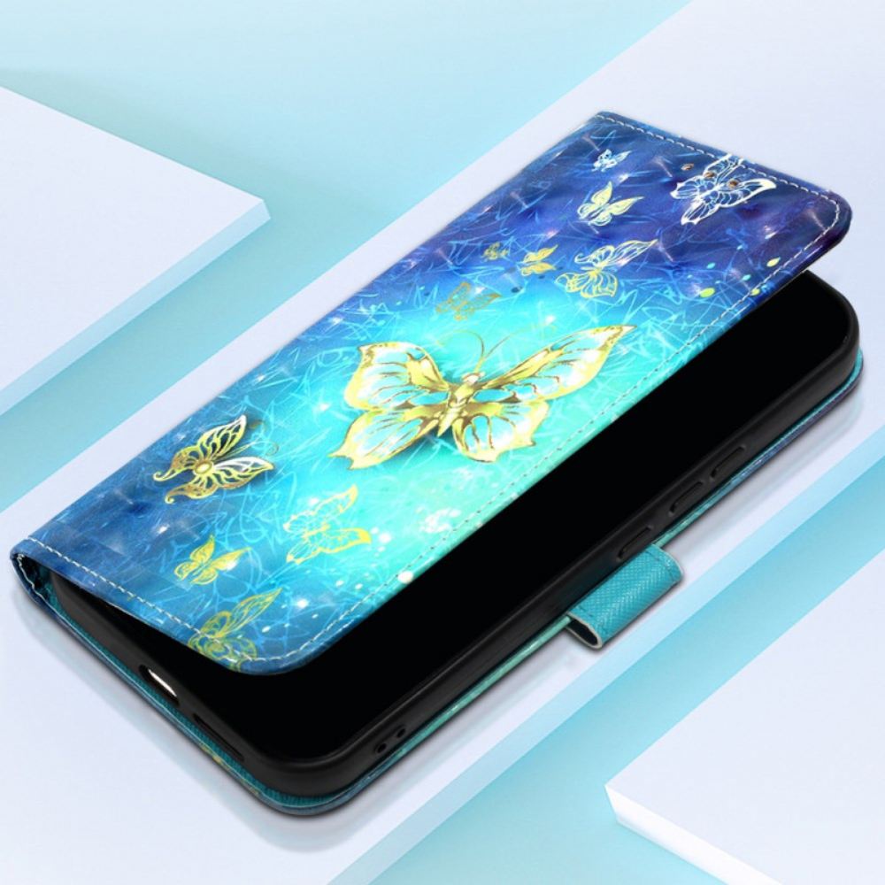 Kožený Kryt Na Oppo Reno 11 Pro 5g Zlatí Motýli