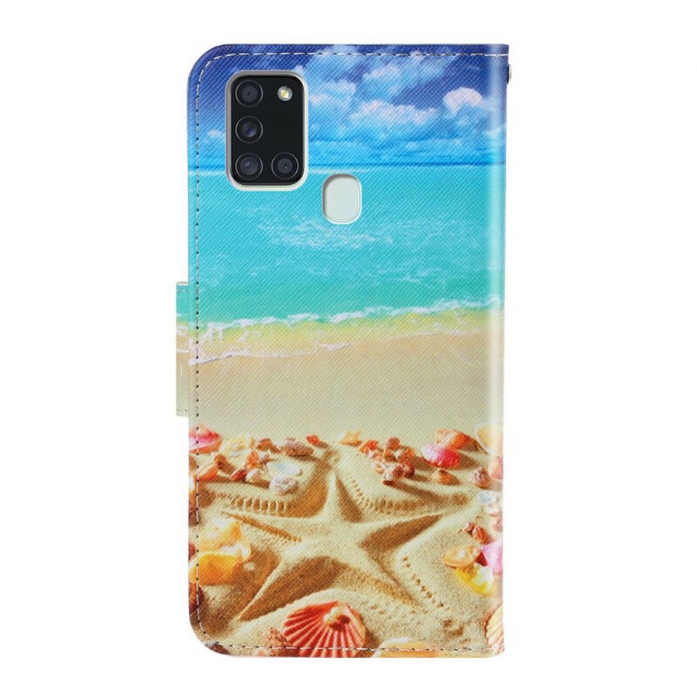 Flipové Pouzdro Na Samsung Galaxy A21s Na Lana Strappy Beach