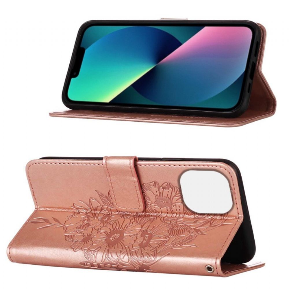 Kožené Pouzdro Na iPhone 14 Plus Design Motýla