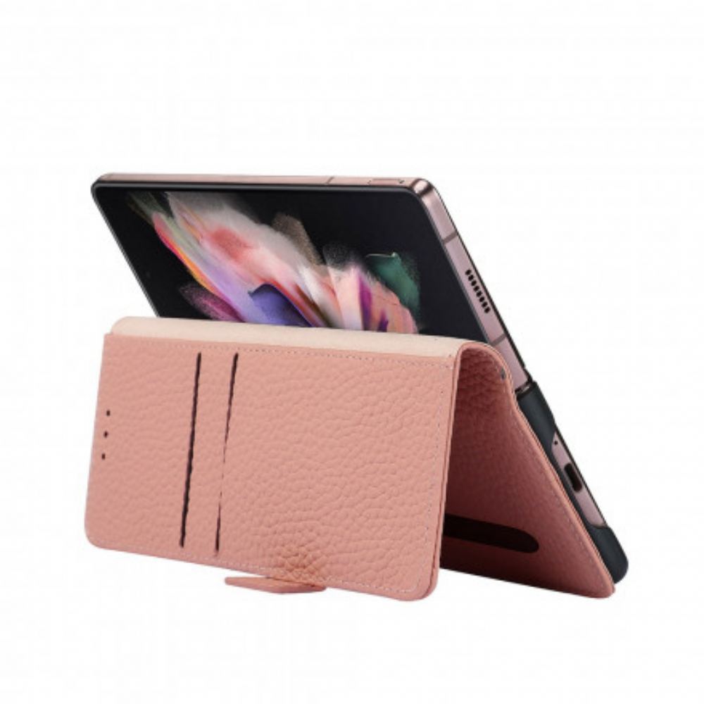 Flipové Pouzdro Na Samsung Galaxy Z Fold 3 5G Pravá Kůže Litchi