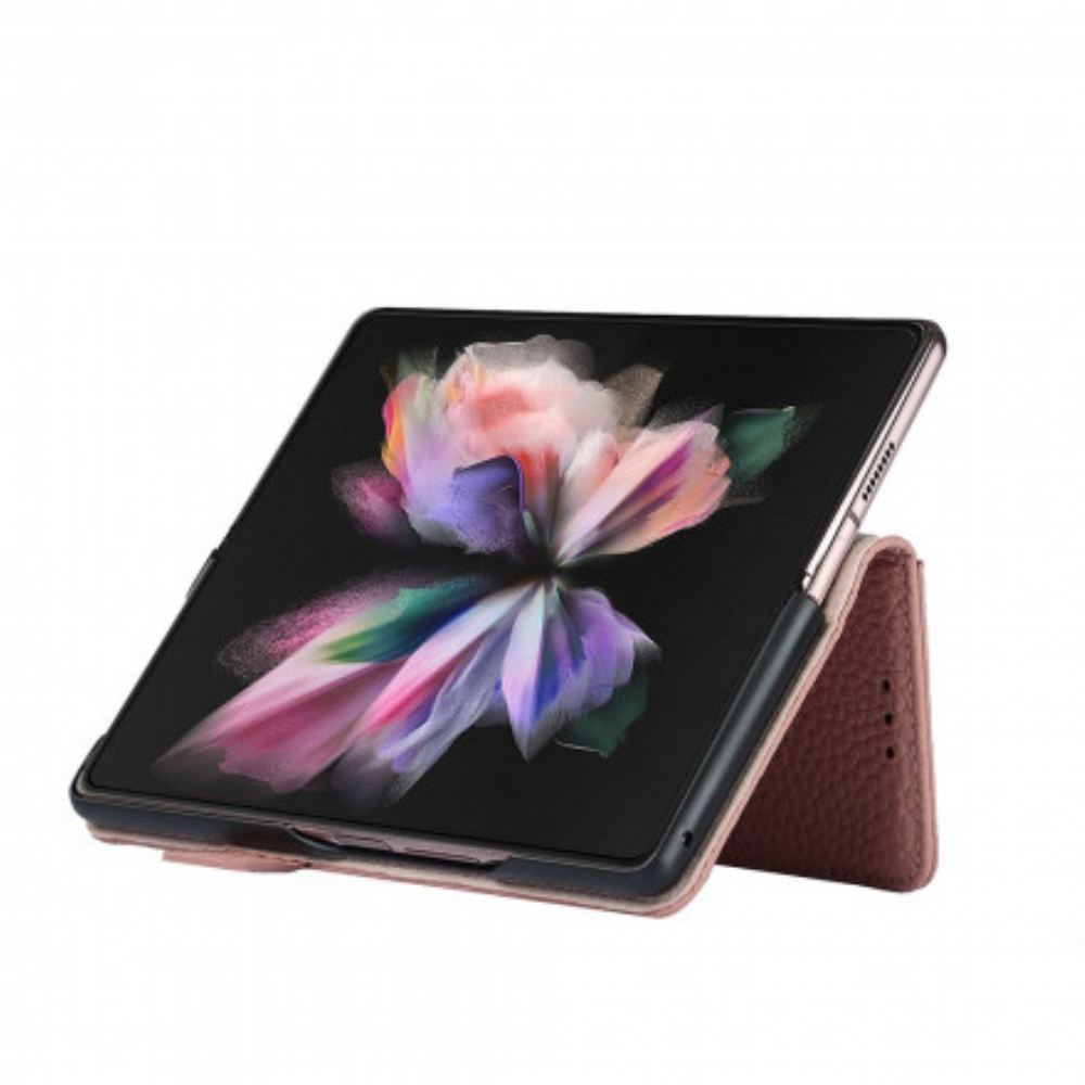 Flipové Pouzdro Na Samsung Galaxy Z Fold 3 5G Pravá Kůže Litchi