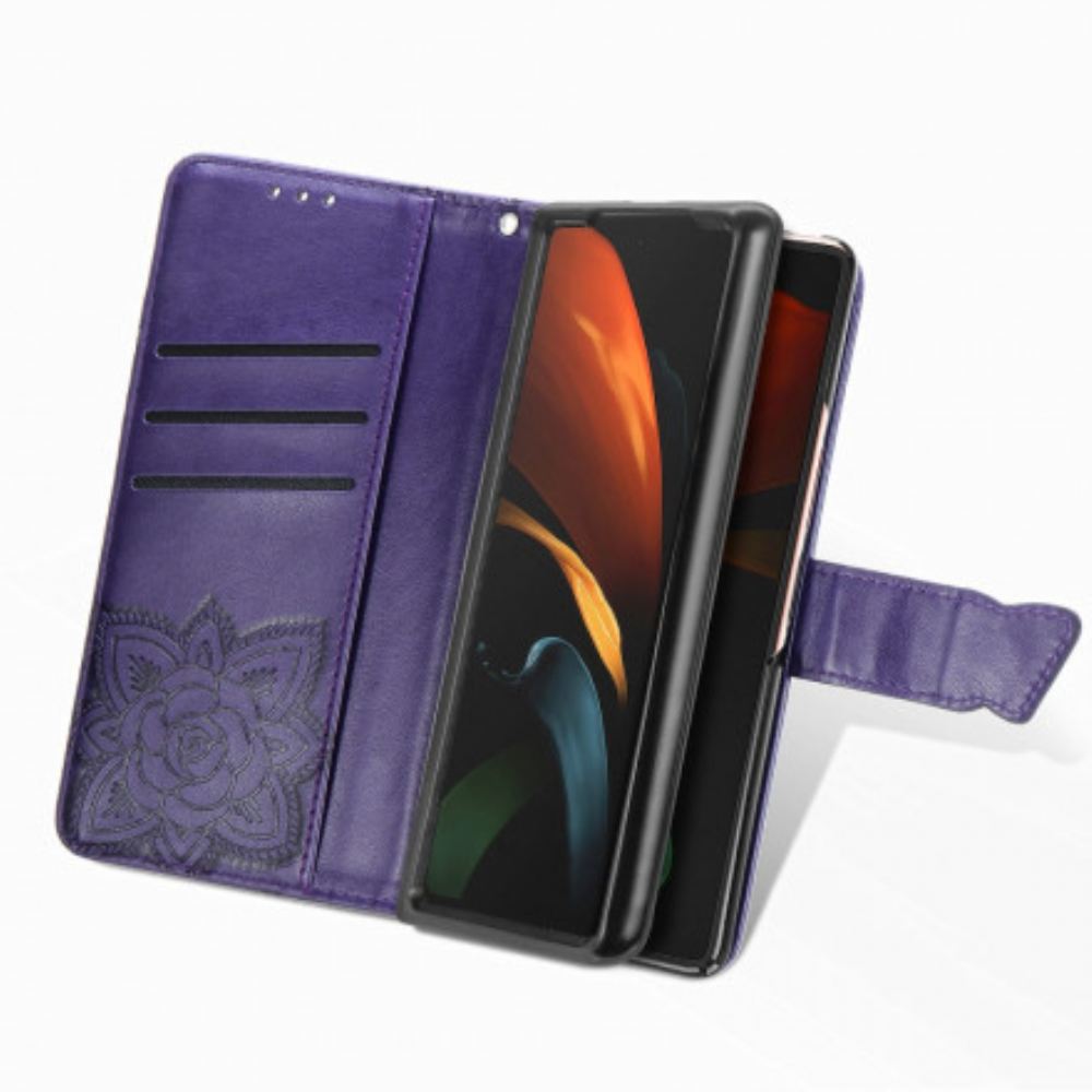 Kožené Pouzdro Na Samsung Galaxy Z Fold 3 5G Motýlí Design Se Šňůrkou