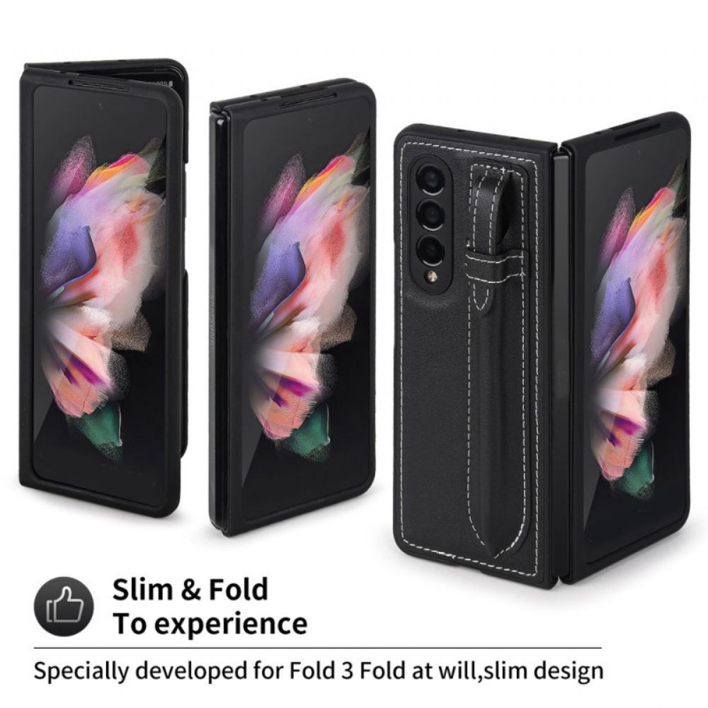 Kryt Na Samsung Galaxy Z Fold 3 5G Držák Doteku Z Pravé Kůže