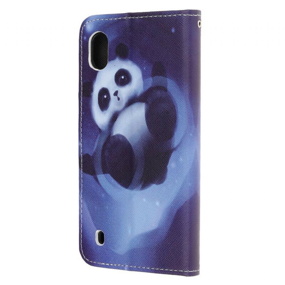 Kožené Pouzdro Na Samsung Galaxy A10 Na Lana Vesmírná Panda Se Šňůrkou