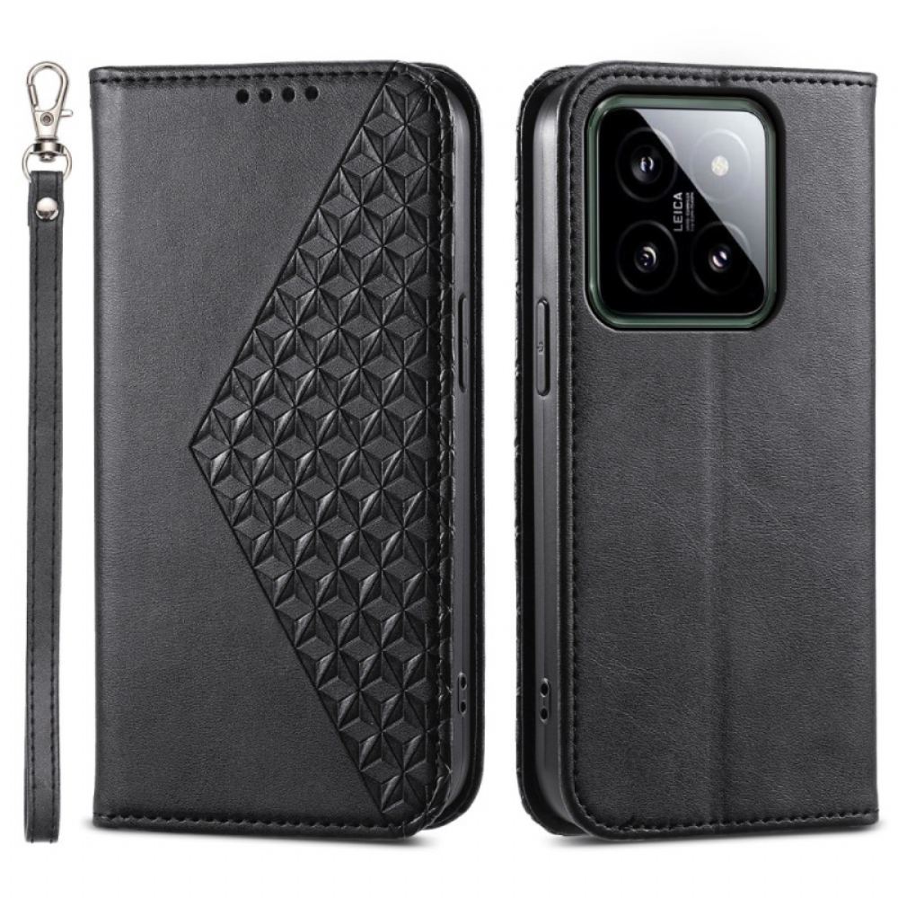 Kožené Pouzdro Folio Xiaomi 14 3d Diamantový Design S Popruhem