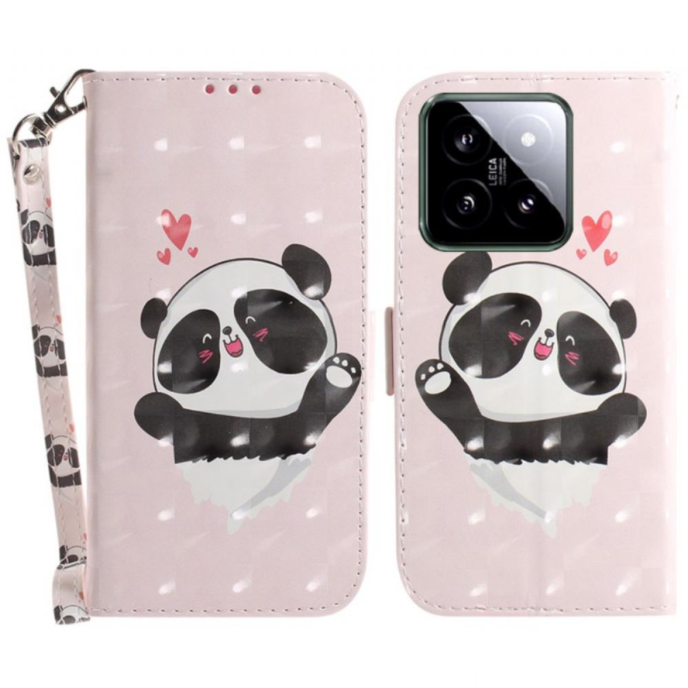 Kožený Kryt Xiaomi 14 Panda Love S Popruhem