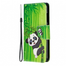 Kožené Pouzdro Na Xiaomi Redmi 7A Na Lana Panda Na Bambusovém Popruhu