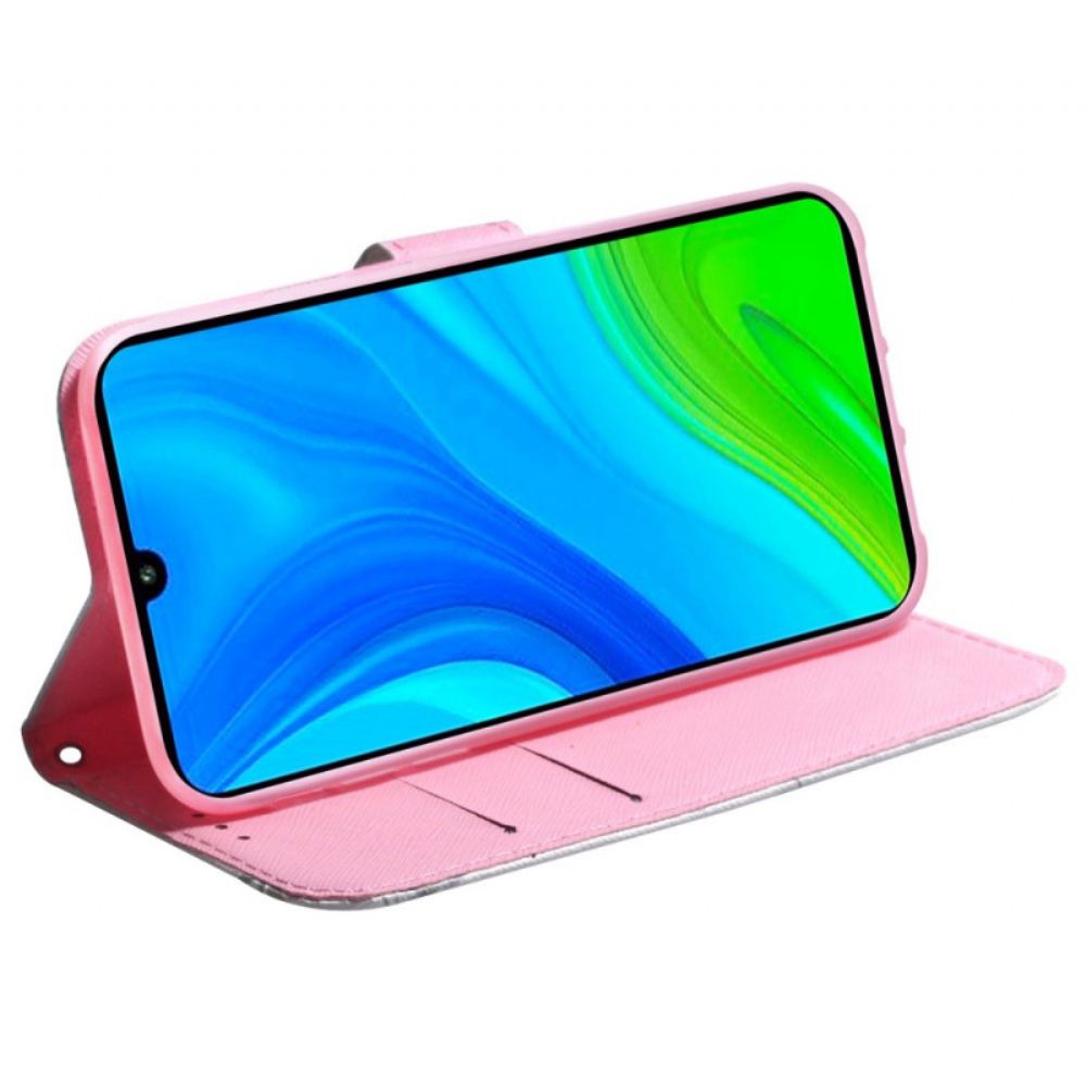 Flipové Pouzdro Na Realme C35 Na Lana Kočka A Strappy Jahoda