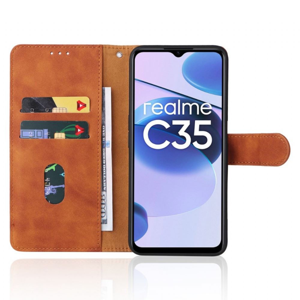 Flipové Pouzdro Na Realme C35 Na Lana Pocit Dotyku Pokožky S Páskem