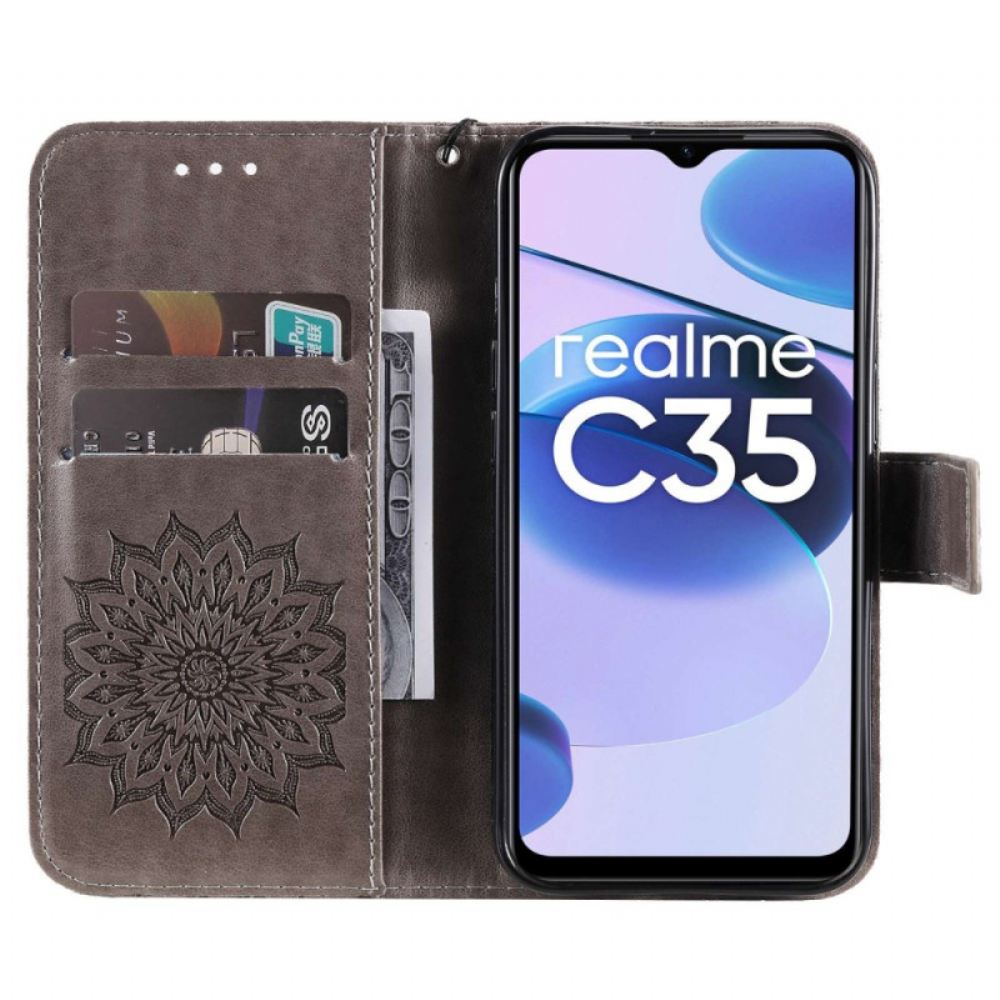 Flipové Pouzdro Na Realme C35 Na Lana Sluneční Řemínek Mandala