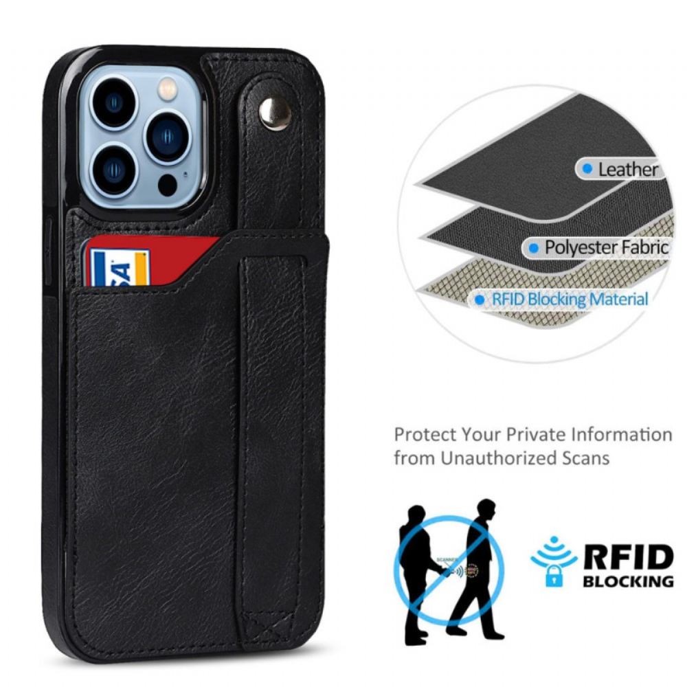 Kryt Na iPhone 14 Pro Držák Rfid Karty S Popruhem