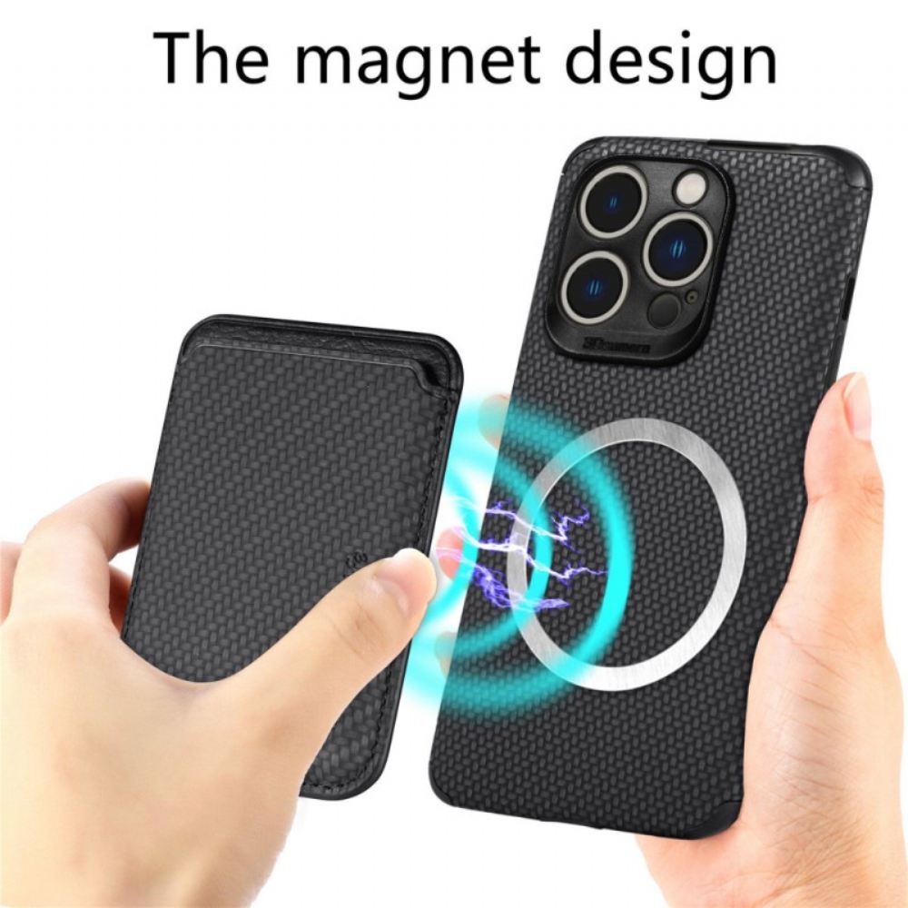 Kryt Na iPhone 14 Pro Peněženkové Pouzdro Karbonová A Magnetická Peněženka