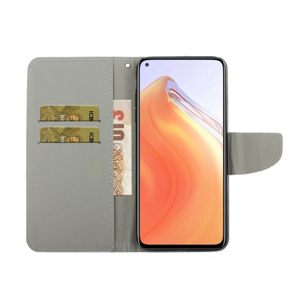 Flipové Pouzdro Na Xiaomi Mi 10T / 10T Pro Kočka Se Zelenýma Očima Se Šňůrkou