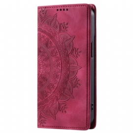 Kožené Pouzdro Folio iPhone 16 Plus Efekt Mandala Suede