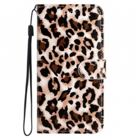 Kožený Kryt iPhone 16 Plus Leopardí Vzor S Páskem