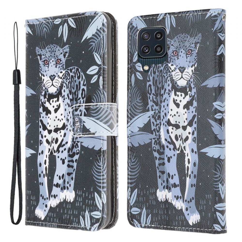 Flipové Pouzdro Na Samsung Galaxy M32 Na Lana Strappy Leopard