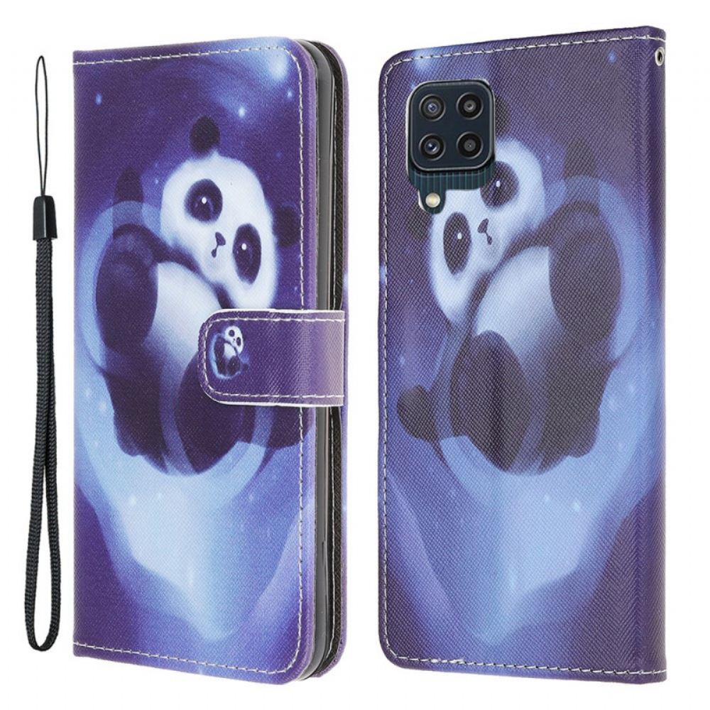 Kožené Pouzdro Na Samsung Galaxy M32 Na Lana Vesmírná Panda Se Šňůrkou