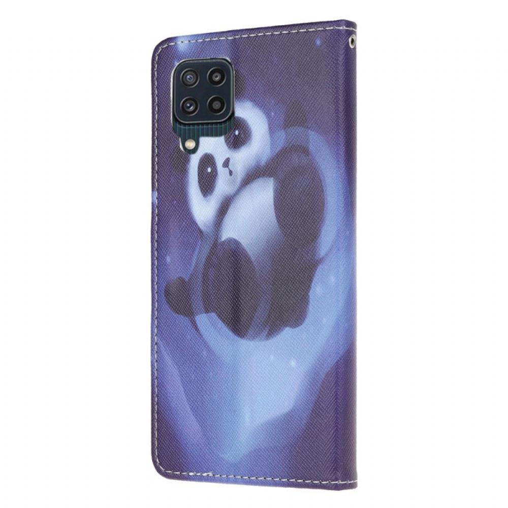 Kožené Pouzdro Na Samsung Galaxy M32 Na Lana Vesmírná Panda Se Šňůrkou