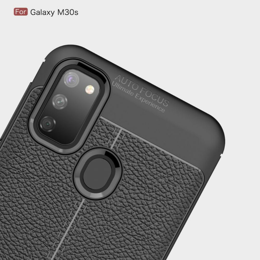 Kryty Na Mobil Na Samsung Galaxy M21 Dvojitá Linie Litchi Kožený Efekt