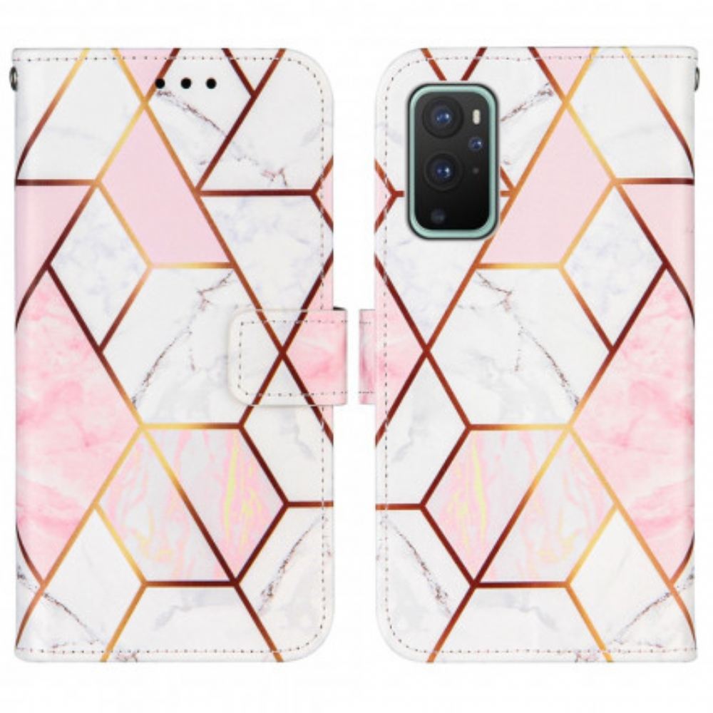 Kožené Pouzdro Na OnePlus 9 Na Lana Pruhovaný Geometrický Mramor