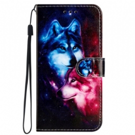 Peněženková Pouzdra iPhone 16 Pro Kryty Na Mobil Lanyard Wolves