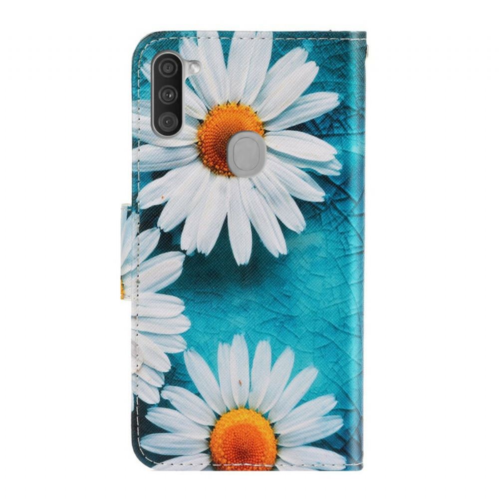 Kožené Pouzdro Na Samsung Galaxy M11 Na Lana Strappy Daisies