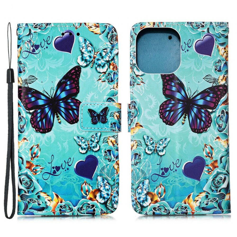 Flipové Pouzdro Na iPhone 13 Pro Na Lana Love Butterflies Strappy