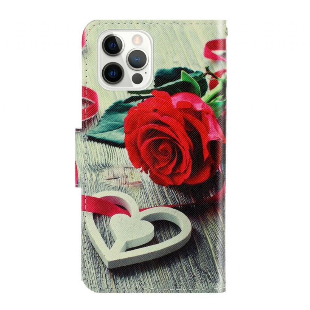 Flipové Pouzdro Na iPhone 13 Pro Na Lana Romantická Rose Strappy