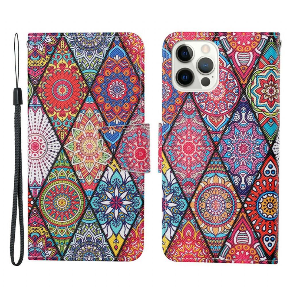 Flipové Pouzdro Na iPhone 13 Pro Patchwork S Popruhem