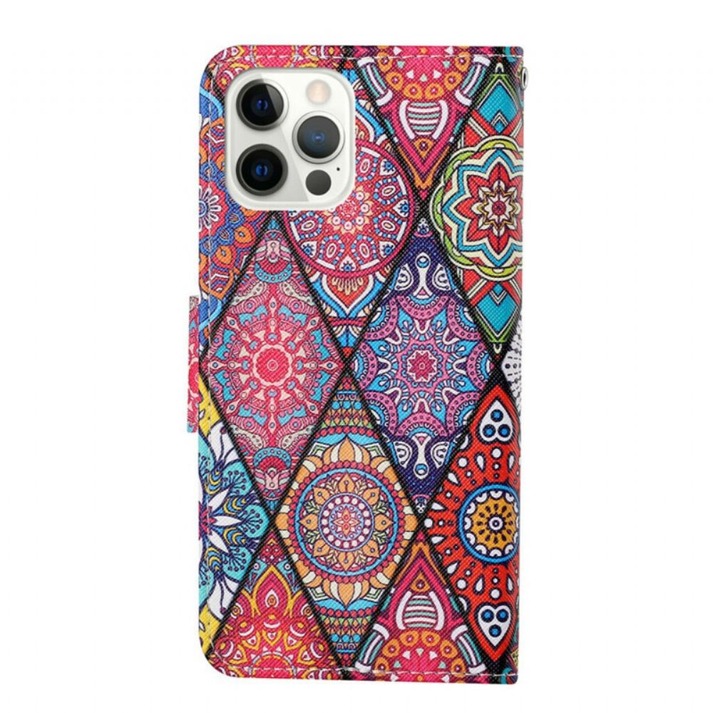 Flipové Pouzdro Na iPhone 13 Pro Patchwork S Popruhem