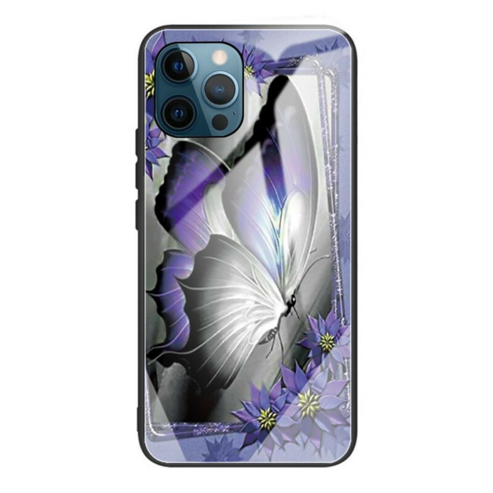 Kryt Na iPhone 13 Pro Fialové Tvrzené Sklo Butterfly