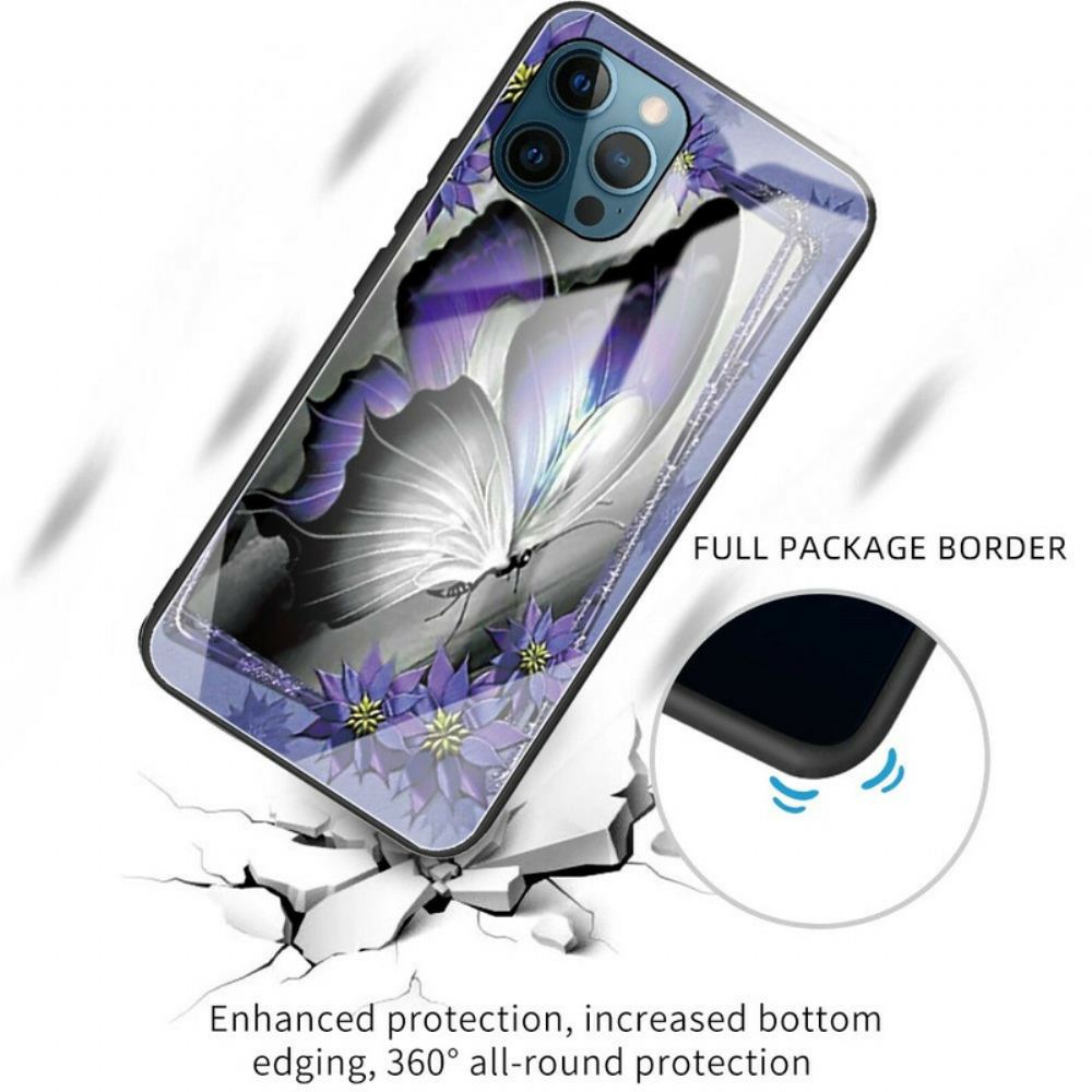 Kryt Na iPhone 13 Pro Fialové Tvrzené Sklo Butterfly