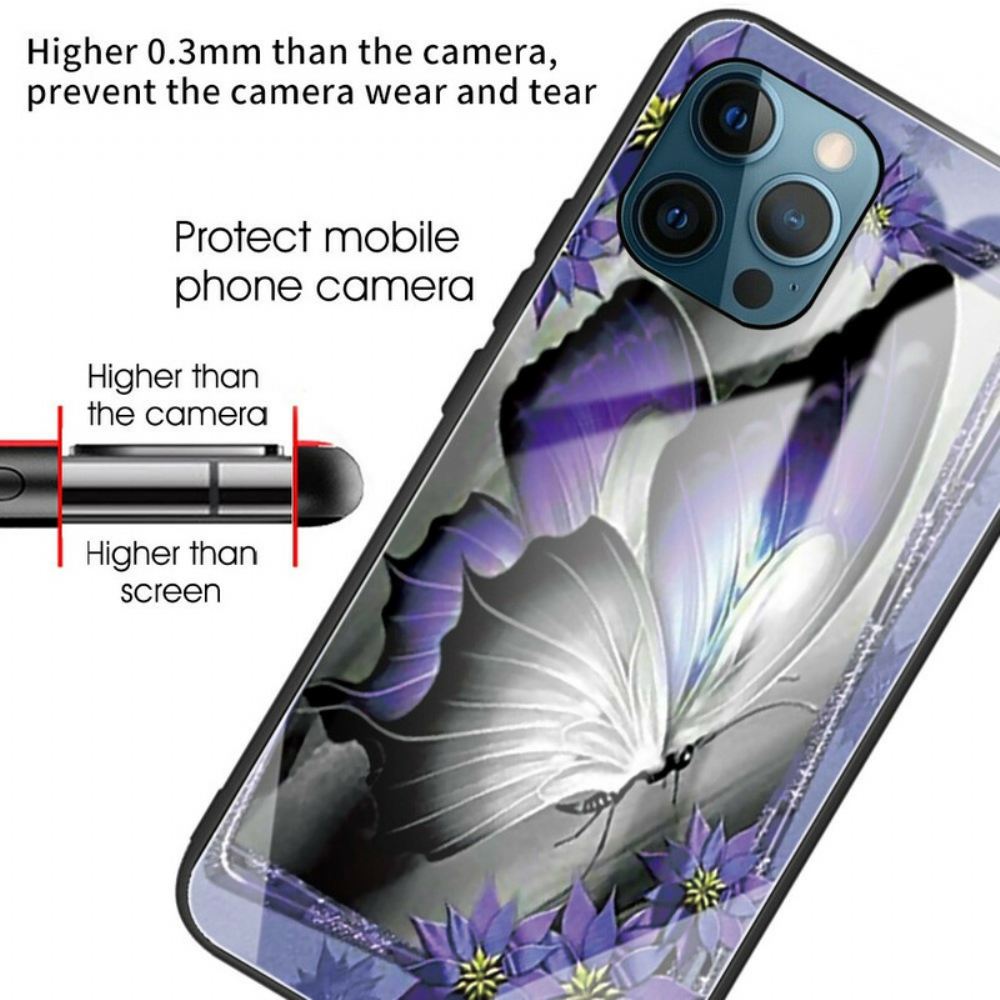 Kryt Na iPhone 13 Pro Fialové Tvrzené Sklo Butterfly