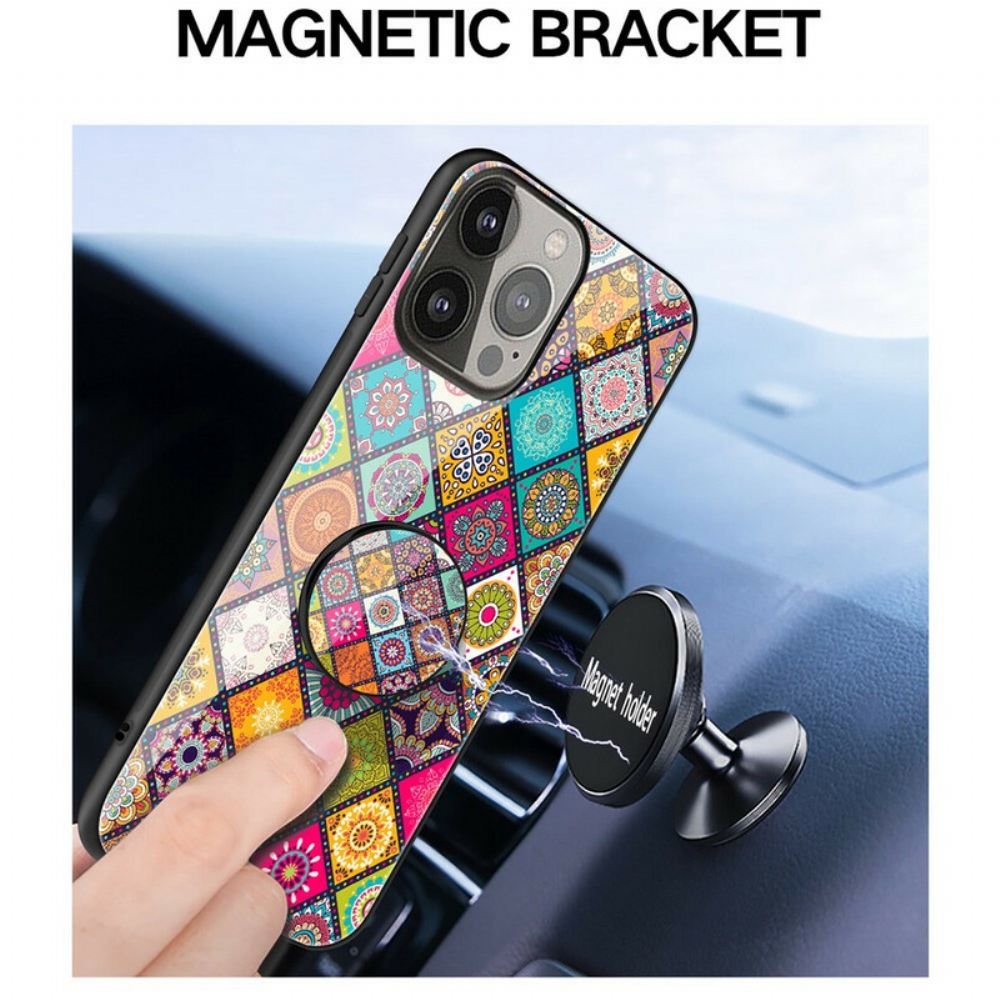 Kryt Na iPhone 13 Pro Patchworkový Magnetický Držák