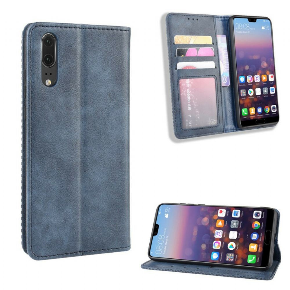 Kryty Na Mobil Na Huawei P20 Flipové Pouzdro Stylizovaný Vintage Kožený Efekt