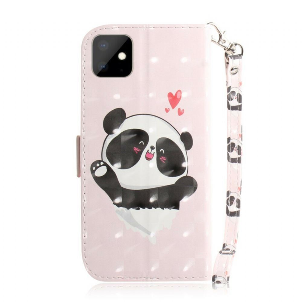 Flipové Pouzdro Na iPhone 11 Na Lana Pásek Lásky Panda