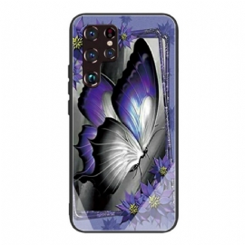 Kryty Na Mobil Na Samsung Galaxy S22 Ultra 5G Fialové Tvrzené Sklo Butterfly