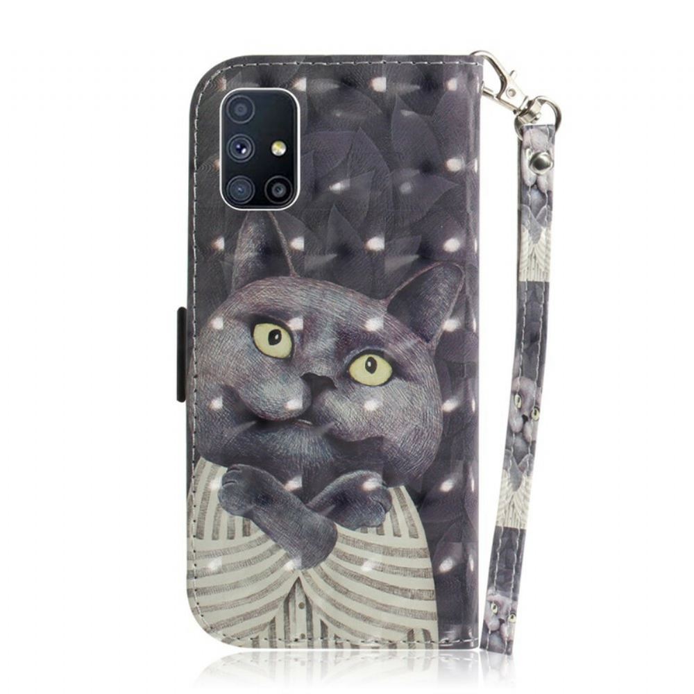 Flipové Pouzdro Na Samsung Galaxy M51 Na Lana Šedá Strappy Cat