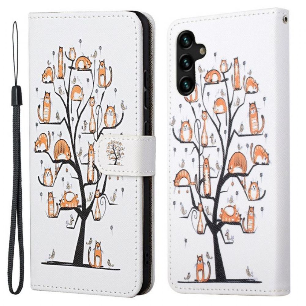 Flipové Pouzdro Na Samsung Galaxy A13 5G / A04s Na Lana / 04s Funky Cats Strappy