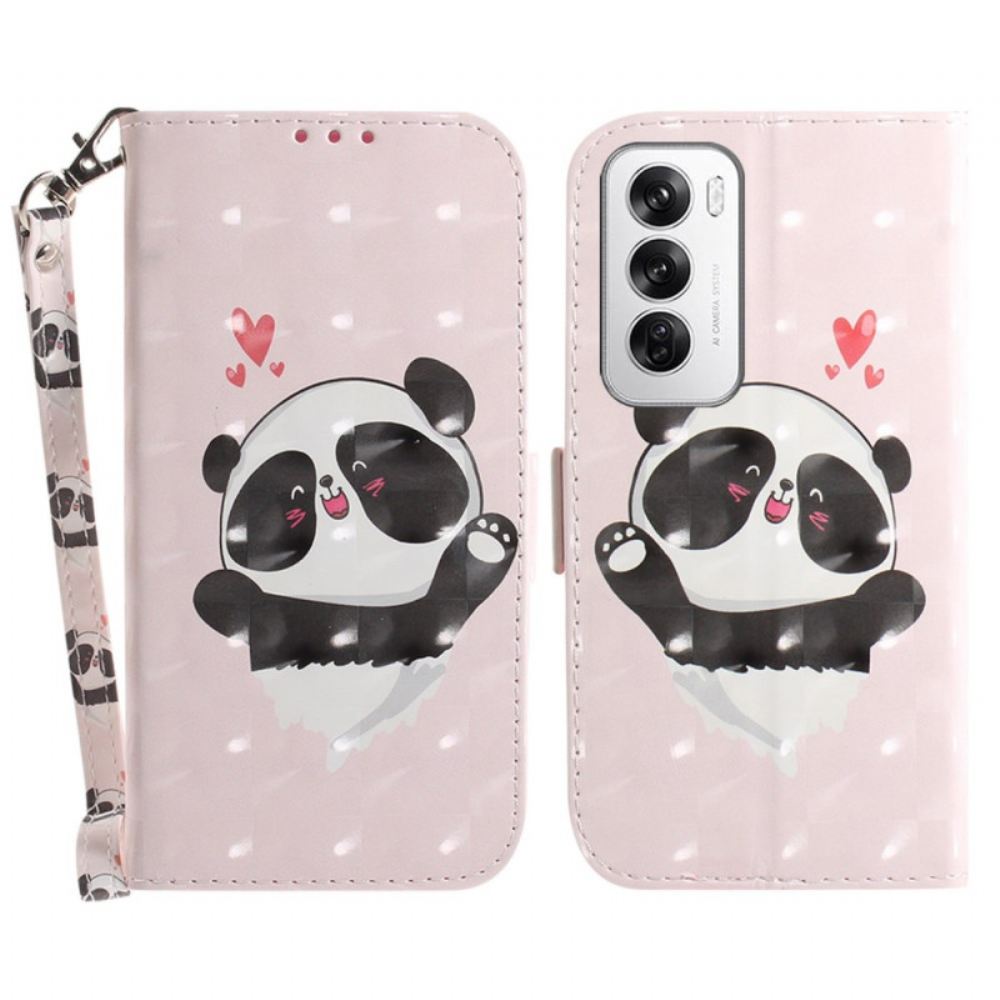 Kožený Kryt Oppo Reno 12 5g Panda Love With Strap