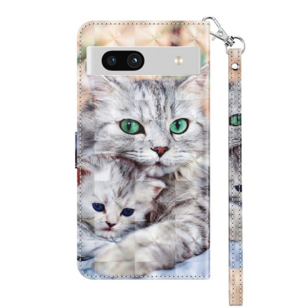 Flipové Pouzdro Na Google Pixel 7A Na Lana Strappy Cat Family