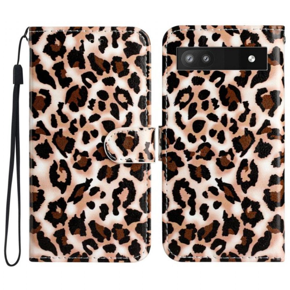 Flipové Pouzdro Na Google Pixel 7A Na Lana Strappy Leopard Print