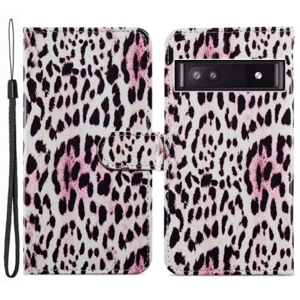 Flipové Pouzdro Na Google Pixel 7A Na Lana Strappy S Efektem Leoparda