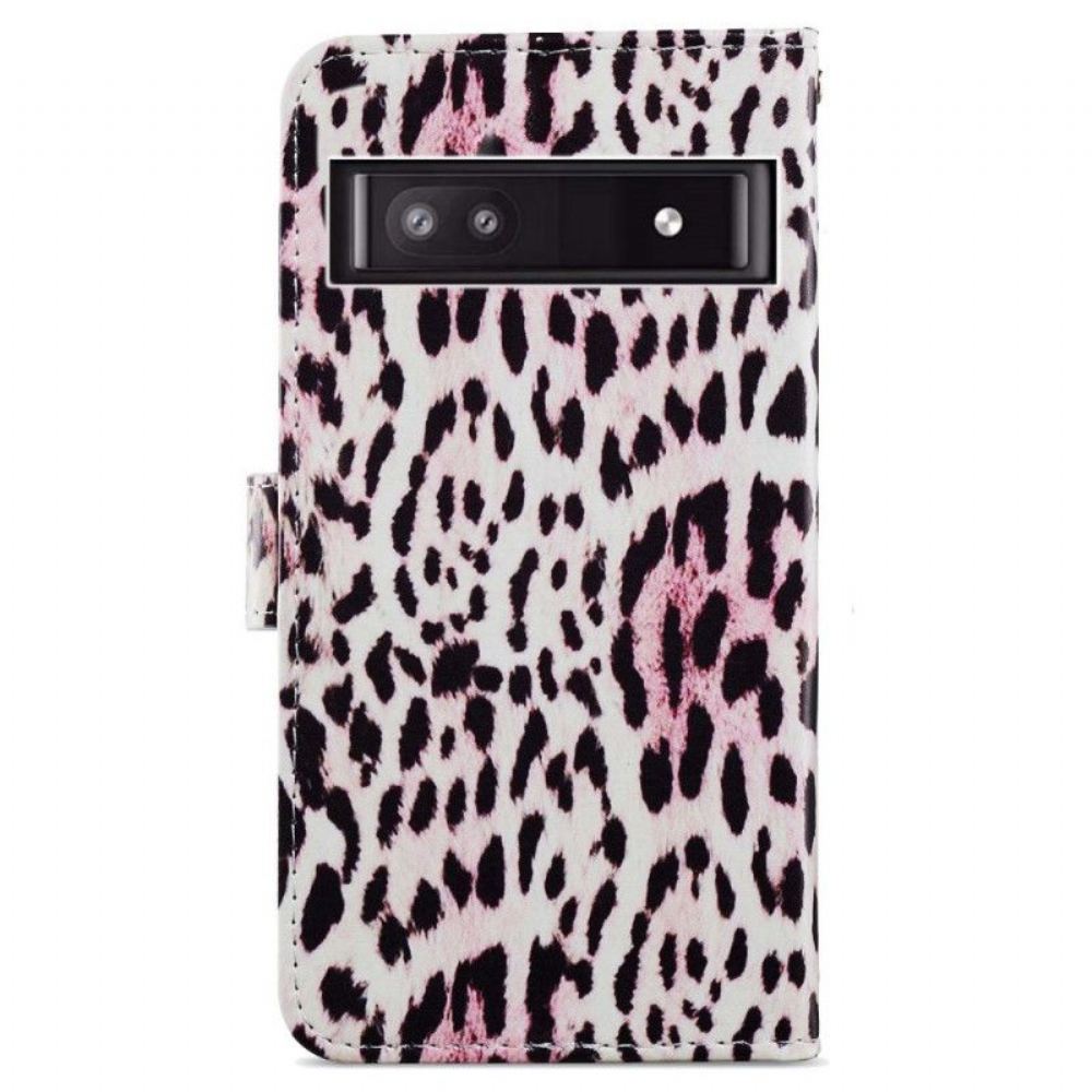 Flipové Pouzdro Na Google Pixel 7A Na Lana Strappy S Efektem Leoparda